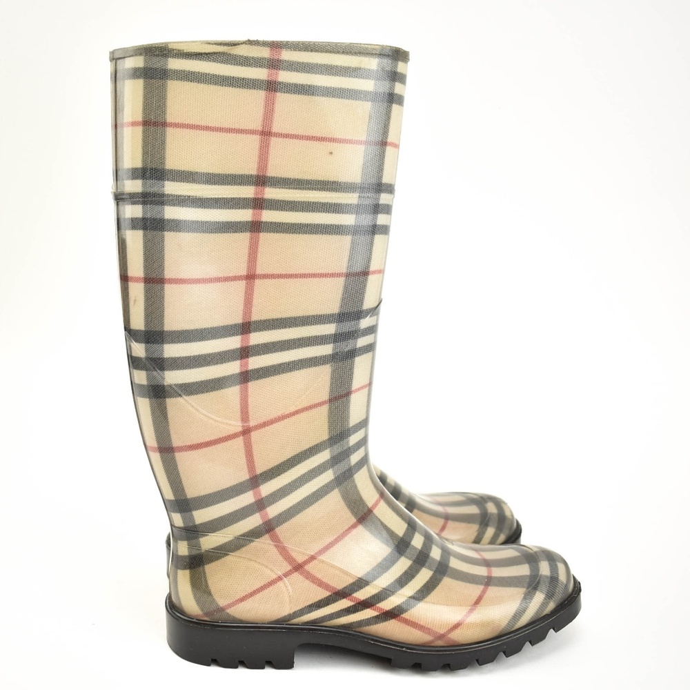 BURBERRY: Beige "Nova Check" Rain Boots - Picture 4 of 8